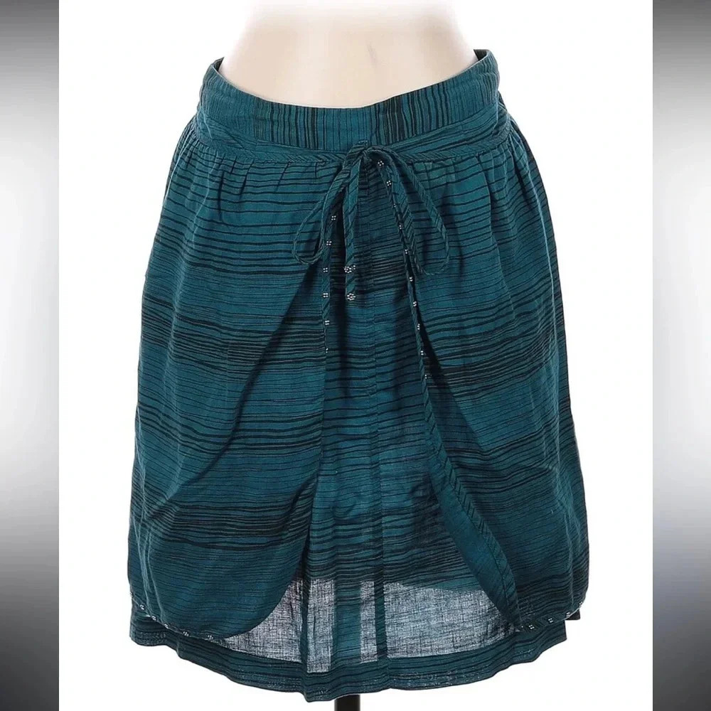 Anthropologie Retro Odille Size Vintage Blue Linen Striped Skirt